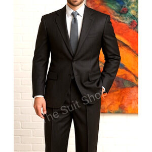 Corneliani Italy Mens 44R 34x30 Cigar Brown Blue Gold Stripe Suit 150s 3/2 Roll